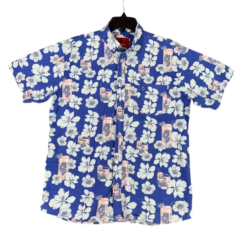 Southern Proper Shirt Mens Medium‎ Blue Short-Sleeve Floral Hawaiian Camp Resort